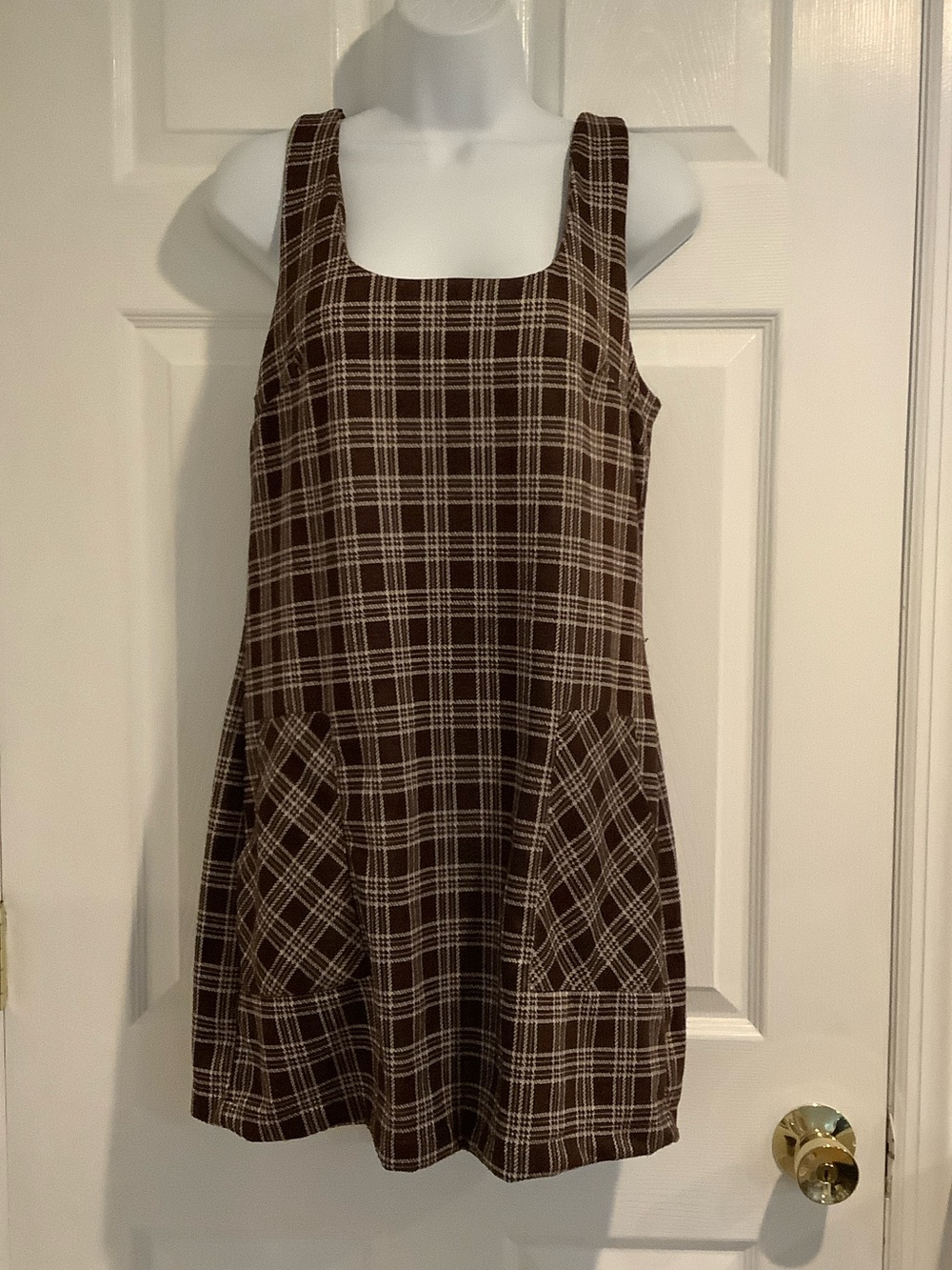 ALTAR’D STATE Nelzie Brown/White Plaid Back To School Girl BTC Rush Fall Dress L